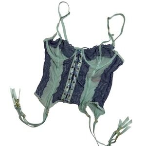 Seven til midnight blue lace up corset bustier lace detail size small